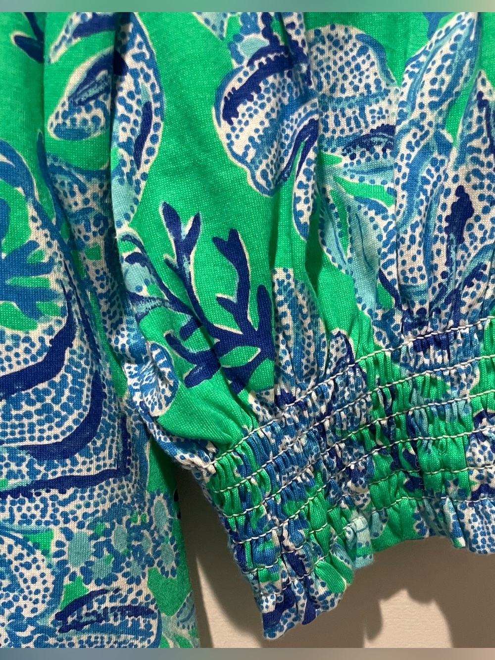 Lilly Pulitzer Women’s Leesa Off-Shoulder Top Cabana Green, Floral, EUC XL - Picture 4 of 5
